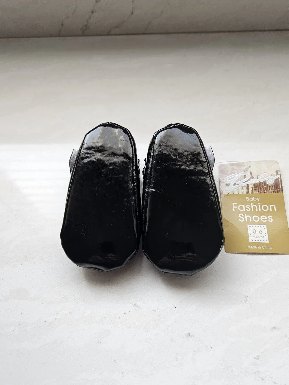 Black Patent Mary Jane Baby Shoes with Stud Detail Size 0-6M